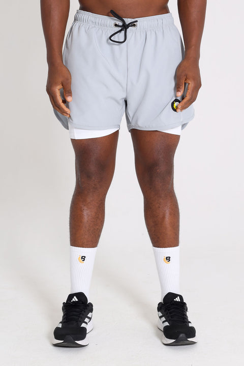 BS Shorts W/tights - Light Grey / White