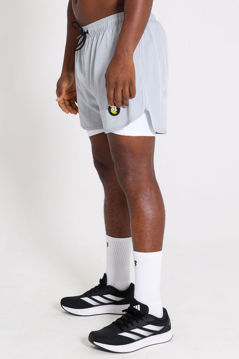 BS Shorts W/tights - Light Grey / White