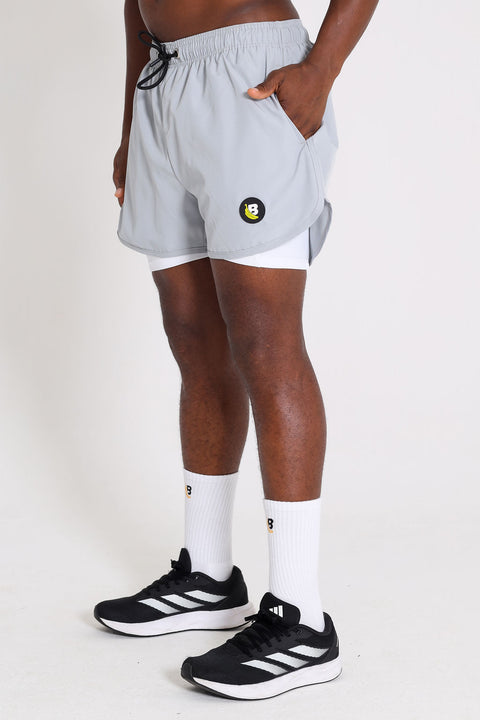 BS Shorts W/tights - Light Grey / White