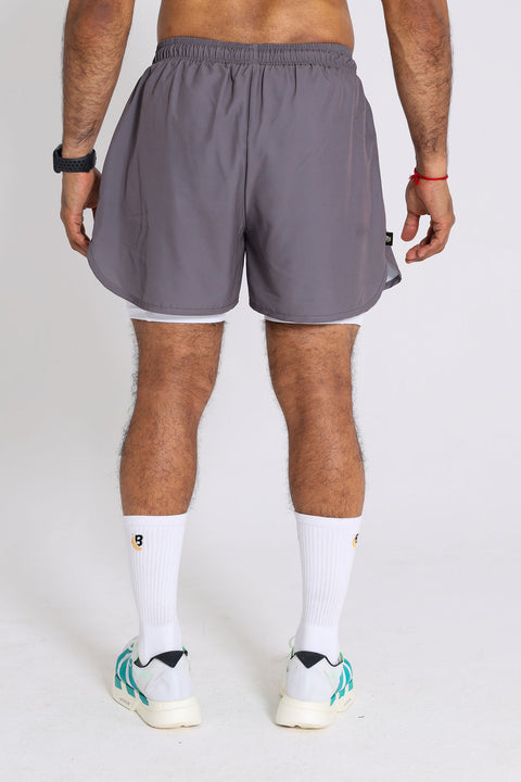 BS Shorts W/tights - Taupe / White