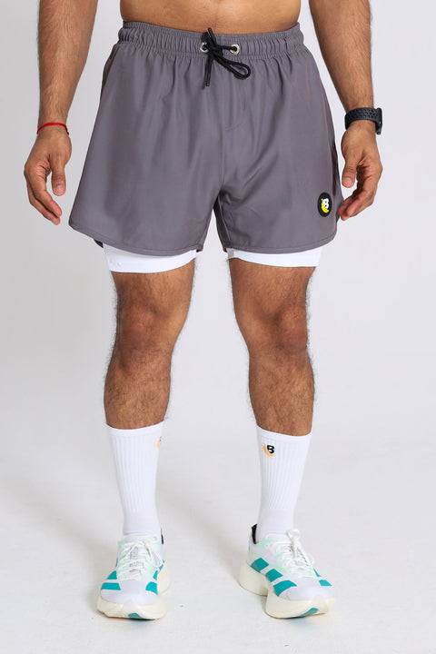 BS Shorts W/tights - Taupe / White